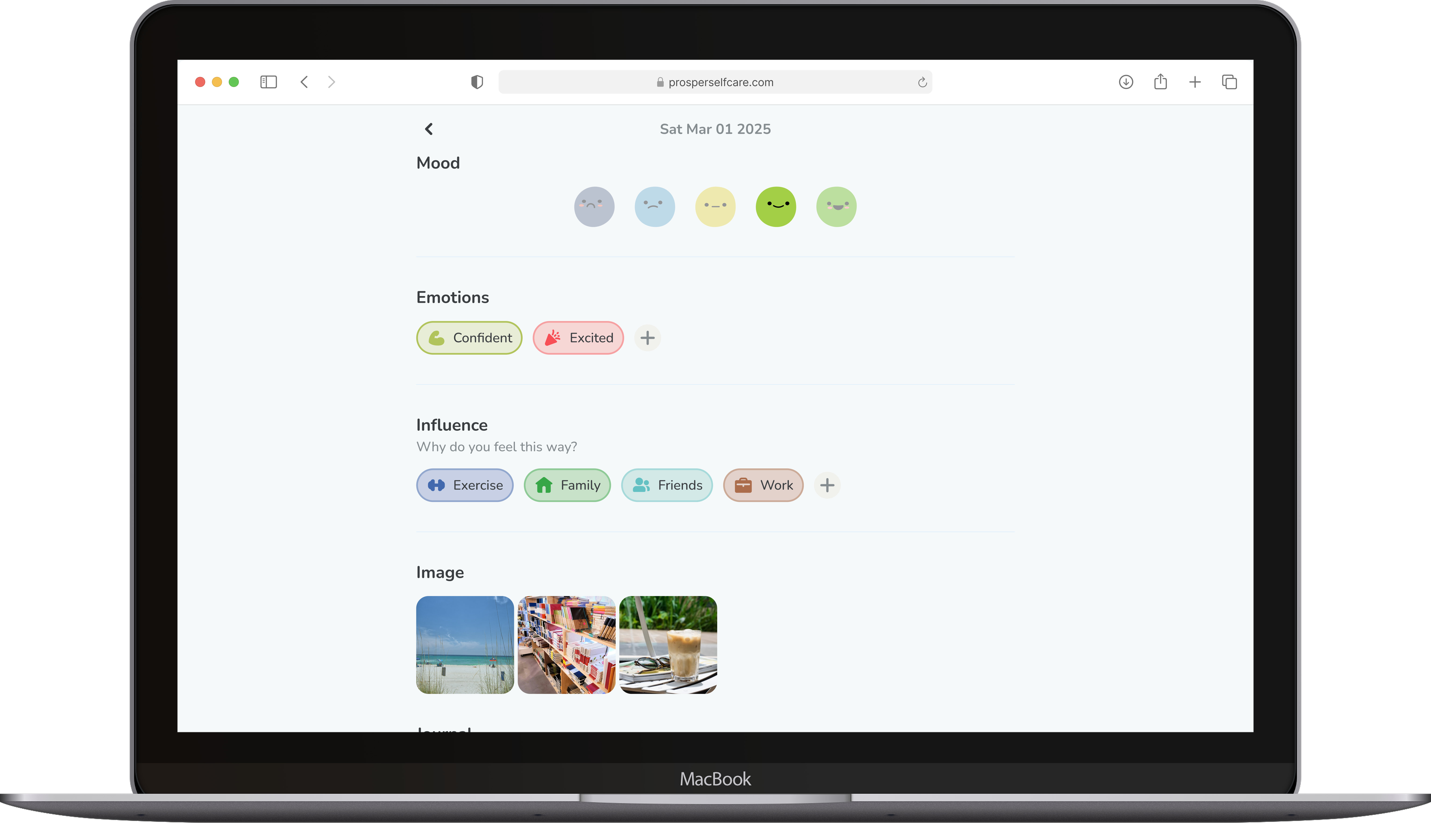 Prosper on desktop — community resources and self-care tools