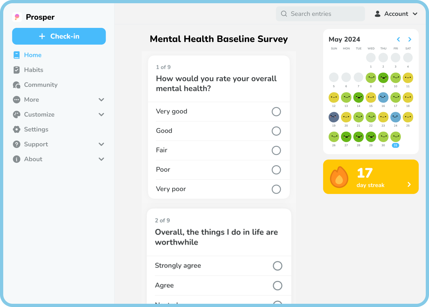 Prosper in-app mental health baseline survey